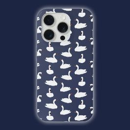 Modern Stylish Trendy Blue Swan Pattern Phone Case iPhone 15 Pro Case