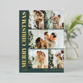 Modern Stylish Typography Minimal Green Christmas Folie Feestdagenkaart (Staand Voorkant)