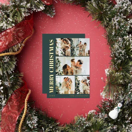 Modern Stylish Typography Minimal Green Christmas Folie Feestdagenkaart (Insitu)