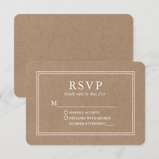 Modern Stylish Wedding Kraft RSVP Kaartje (Voorkant / Achterkant)