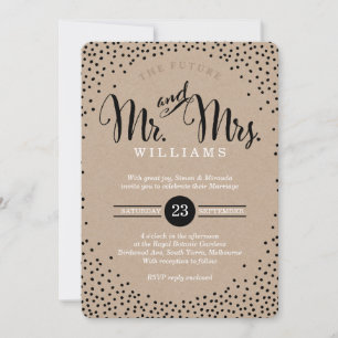 MODERN STYLISH WEDDING mini black confetti kraft Kaart