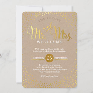 MODERN STYLISH WEDDING mini gold confetti kraft Kaart