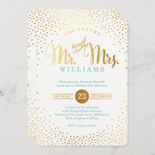 MODERN STYLISH WEDDING mini gold confetti munt Kaart (Voorkant / Achterkant)