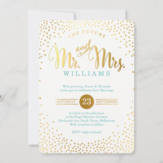 MODERN STYLISH WEDDING mini gold confetti munt Kaart (Voorkant)