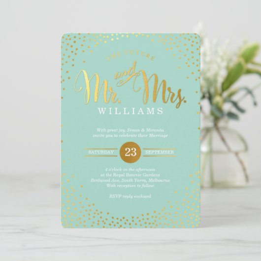 MODERN STYLISH WEDDING mini gold confetti munt Kaart (Staand voorkant)