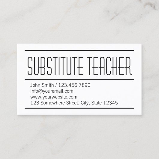 Modern Substitute Teacher Minimalist Visitekaartje (Voorkant)