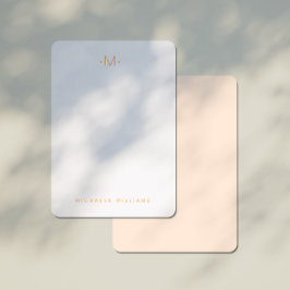 Modern subtiel monogram Initiaal & naam Notitiekaartje