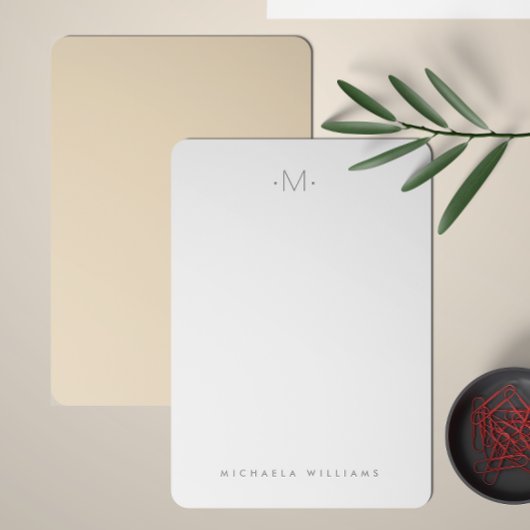 Modern subtiel monogram Initiaal & naam Notitiekaartje