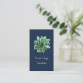 Modern Succulent Botanical Navy Blue QR code Visitekaartje (Staand voorkant)