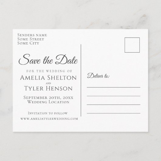 Modern Succulent Script Green Save the Date Aankondigingskaart (Achterkant)