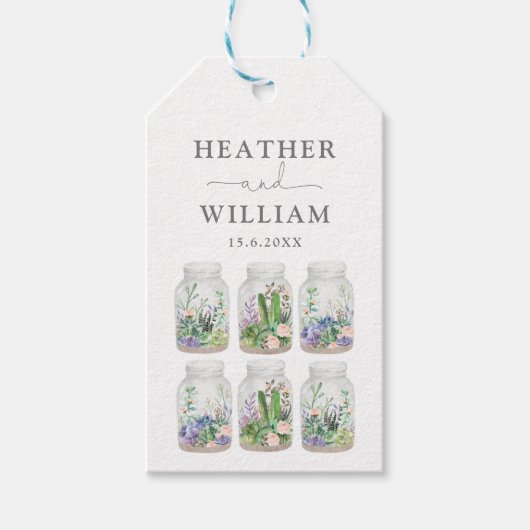 Modern Succulent Terrarium Fiesta Bloemenbruiloft Cadeaulabel (Voorkant)