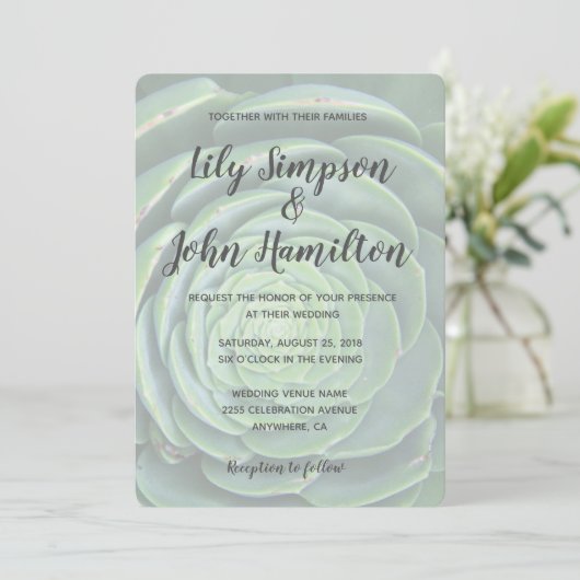 Modern Succulent Wedding Uitnodiging (Staand voorkant)