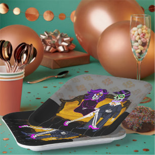 Modern Sugar Skull Paar op Yellow Couch Papieren Bordje