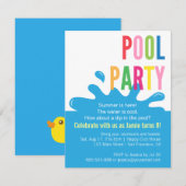 Modern Summer Birthday Pool Party Invitations Kaart (Voorkant / Achterkant)