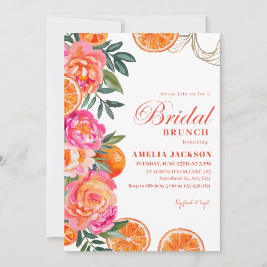 Modern Summer citrus Oranje bloemige Vrijgezellenf Kaart (Voorkant)