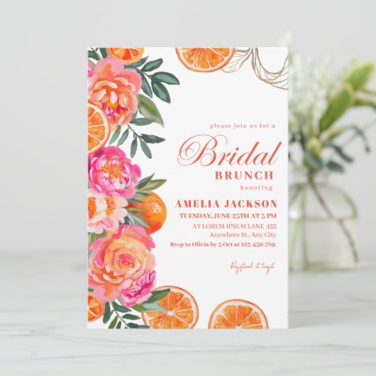 Modern Summer citrus Oranje bloemige Vrijgezellenf Kaart (Staand voorkant)