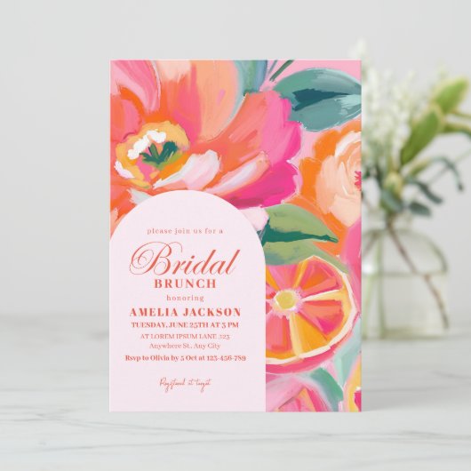 Modern Summer citrus Oranje bloemige Vrijgezellenf Kaart (Staand voorkant)