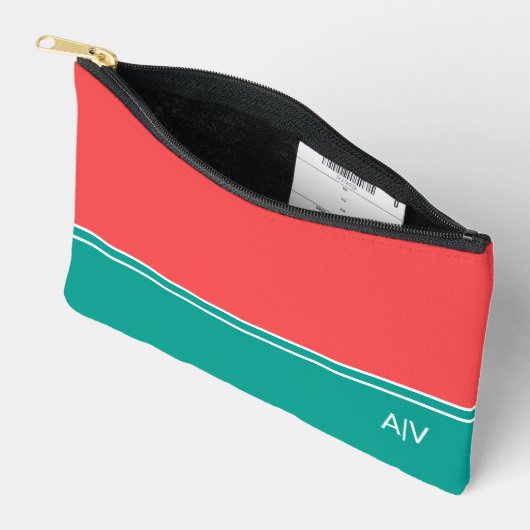Modern Summer Coral Aquamarine Monogram Etui (Open)