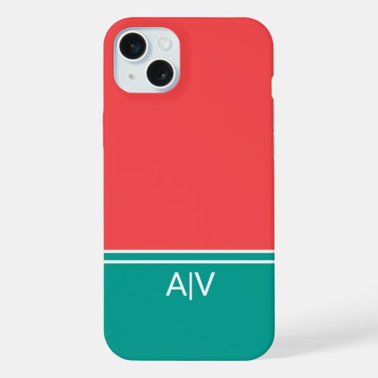 Modern Summer Coral Aquamarine Monogram iPhone Hoesje (Achterkant)
