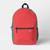 Modern Summer Coral Monogram Bedrukte Rugzak (Voorkant)