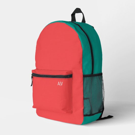 Modern Summer Coral Monogram Bedrukte Rugzak (Achterkant Hoek Rechts)