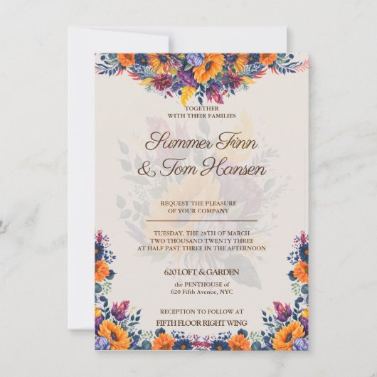 Modern Summer Floral bruiloft Invitation Kaart (Voorkant)