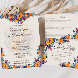 Modern Summer Floral bruiloft Invitation Kaart