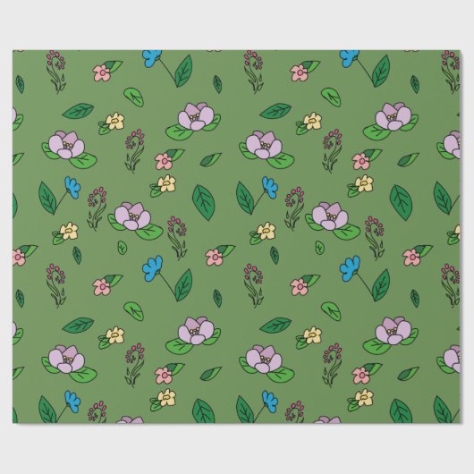 Modern Summer Floral Green Cadeaupapier (Vlak)