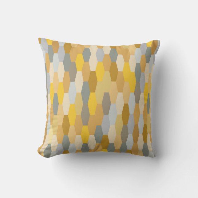 Modern Summer Geometric Pattern Yellow Grey Kussen (Voorkant)