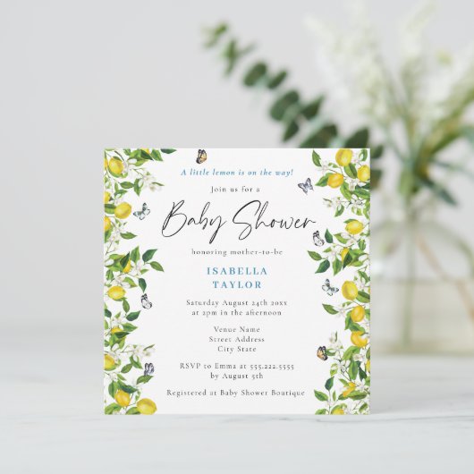 Modern Summer Lemon Baby shower Kaart (Staand voorkant)