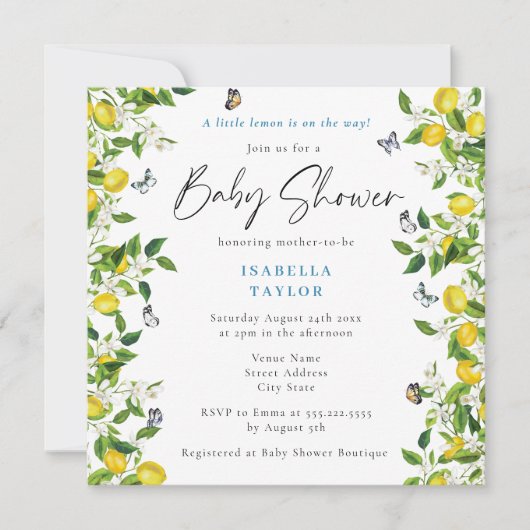 Modern Summer Lemon Baby shower Kaart (Voorkant)
