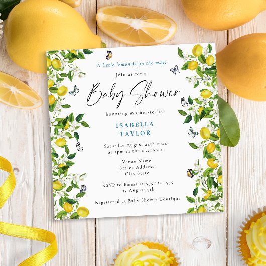 Modern Summer Lemon Baby shower Kaart