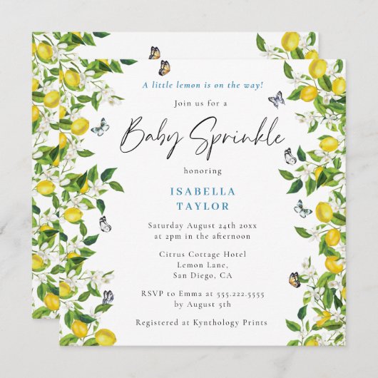 Modern Summer Lemon Baby shower Sprinkle Kaart (Voorkant / Achterkant)