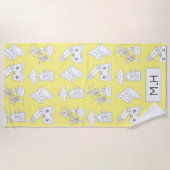 Modern Summer Line Drawings on Yellow Monogram Strandlaken (Voorkant)