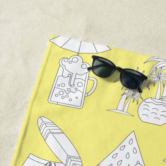 Modern Summer Line Drawings on Yellow Monogram Strandlaken (In situ)