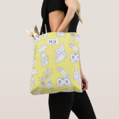 Modern Summer Line Drawings on Yellow Monogram Tote Bag (Dichtbij)