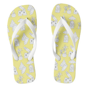 Modern Summer Line Drawings on Yellow Teenslippers
