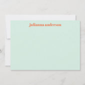 Modern Summer Munt Oranje Striped Personalized Notitiekaartje (Voorkant)