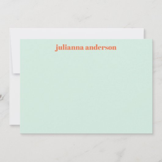 Modern Summer Munt Oranje Striped Personalized Notitiekaartje (Voorkant)