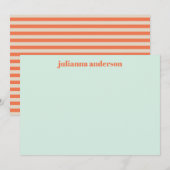 Modern Summer Munt Oranje Striped Personalized Notitiekaartje (Voorkant / Achterkant)