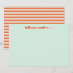 Modern Summer Munt Oranje Striped Personalized Notitiekaartje
