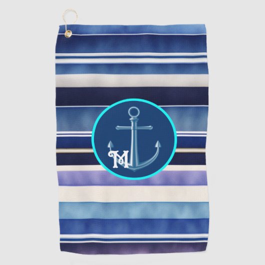 Modern Summer Navy Blue Boat Stripes Collectie Golfhanddoek (Voorkant)