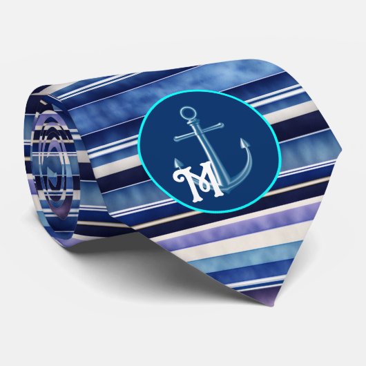 Modern Summer Navy Blue Boat Stripes Collectie Stropdas (Opgerold)