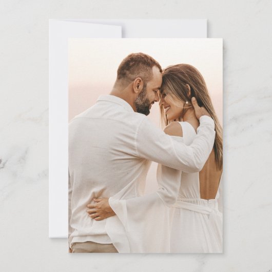 Modern Summer Ocean Beach Threaded Photo Wedding Kaart (Achterkant)