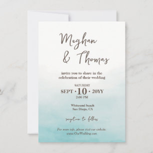 Modern Summer Ocean Beach Threaded Photo Wedding Kaart