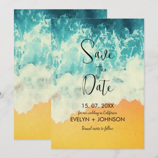 Modern Summer Ocean Beach Wedding Save the Date (Voorkant / Achterkant)