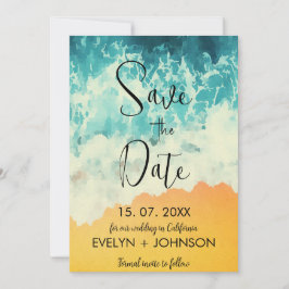 Modern Summer Ocean Beach Wedding Save the Date