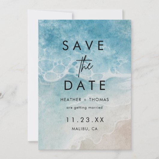 Modern Summer Ocean Beach Wedding Save the Date (Voorkant)