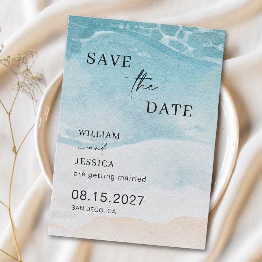 Modern Summer Ocean Beach Wedding Save the Date