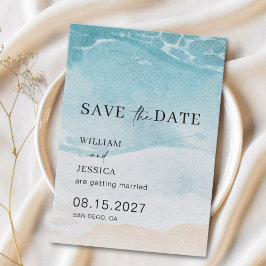 Modern Summer Ocean Beach Wedding Save the Date